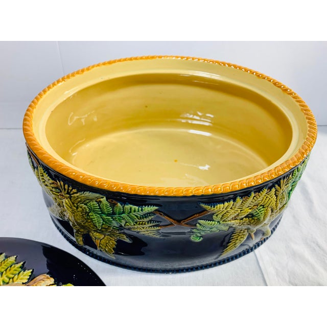 Mid 19th Century Antique Majolica Cobalt Blue Rabbit and Game Bird Tureen Dish With Lid by