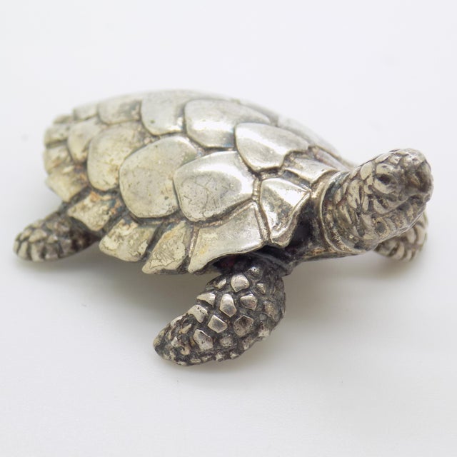 1980s Vintage Italian Handmade Genuine Sterling Silver 925 Loggerhead Sea Turtle Figurine, 1980s For Sale - Image 5 of 13