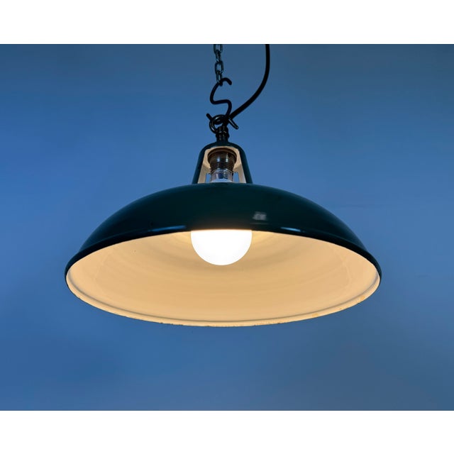 Industrial Green Enamel Factory Pendant Lamp, 1960s For Sale - Image 11 of 18