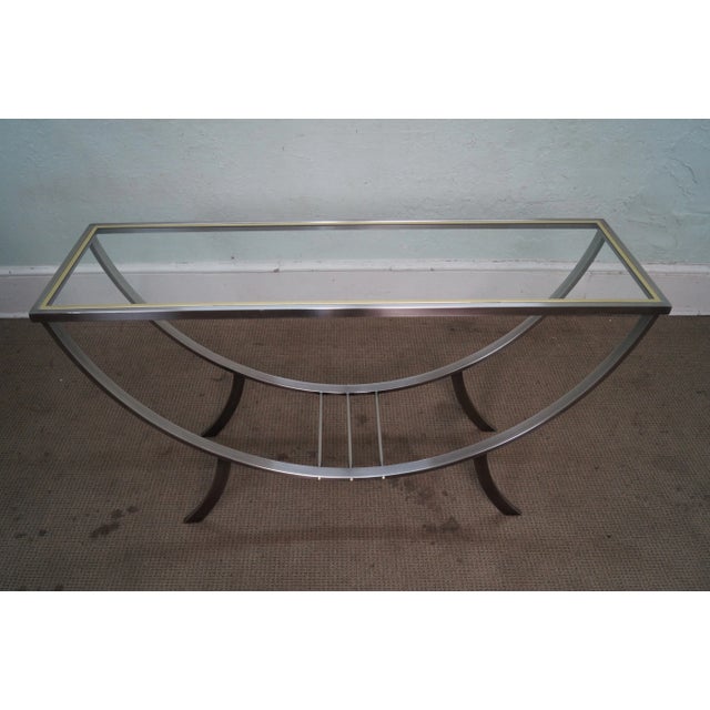 DIA Design Institute of America Brushed Metal Brass & Glass Console Table AGE/COUNTRY OF ORIGIN: Approx 30 years, America...