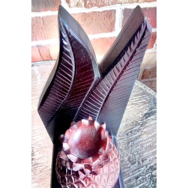 Vintage Carved Wood Pineapple Bookends - A Pair For Sale - Image 4 of 5