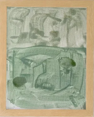Green Wall Abstract Painting Minimalist Original in Wood Frame + Glass