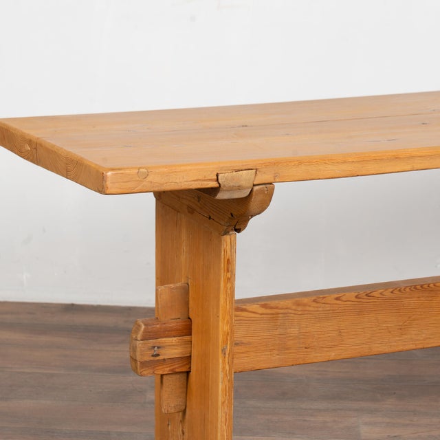 Wood 19th-Century Swedish Pine Console Table With Trestle Base For Sale - Image 7 of 11