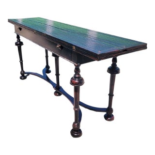 Henredon Double Duty Flip Top Dark Distressed Mahogany Wood Console/Dining Room Table For Sale