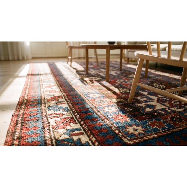 Textile 1890s Brown Geometric Antique Caucasian Rug 4'0"x 8'0" Handknotted Wool Carpet For Sale - Image 7 of 8