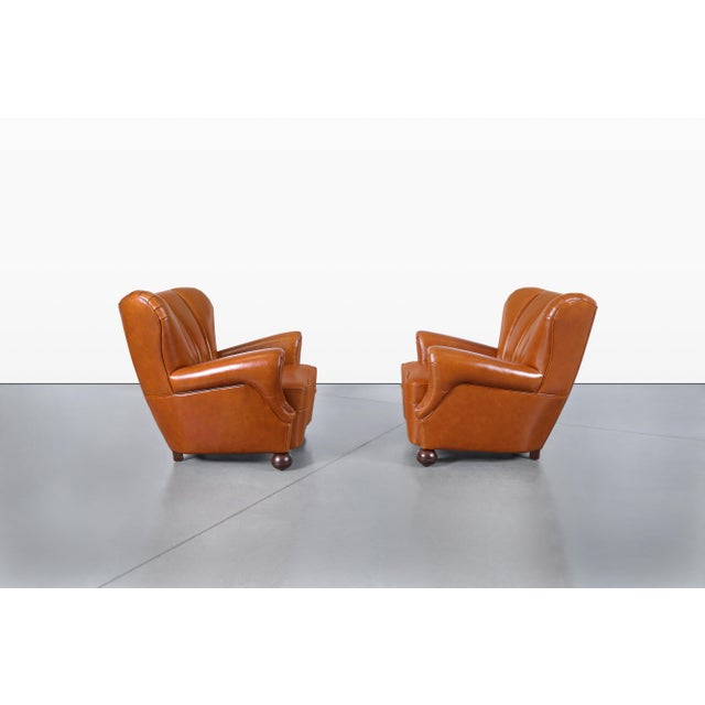 1940s Scandinavian Art Deco Club Lounge Chairs in Cognac Leather, 1940s For Sale - Image 5 of 14