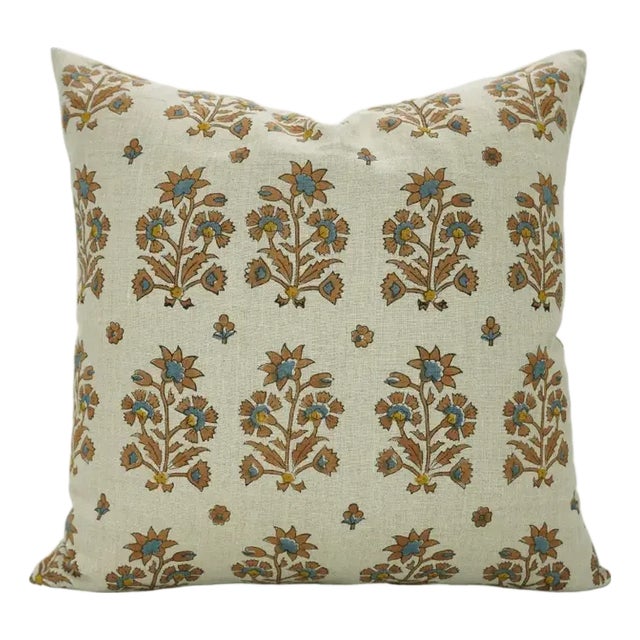 Fabdivine Indian Block Print Cushion Cover 16x16 Inch Pure Linen- Sadabahar For Sale