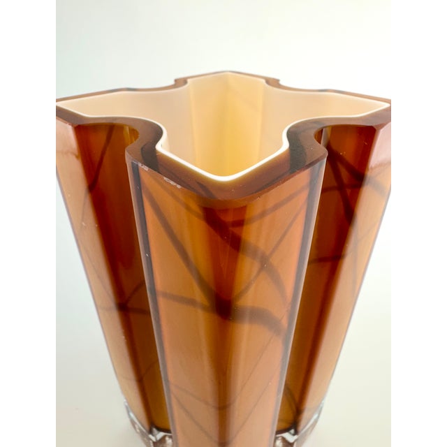 Amber 1970s Mid-Century Italian Amber Murano Style Glass Vase With Sculptural Cross-Shaped Design For Sale - Image 8 of 11