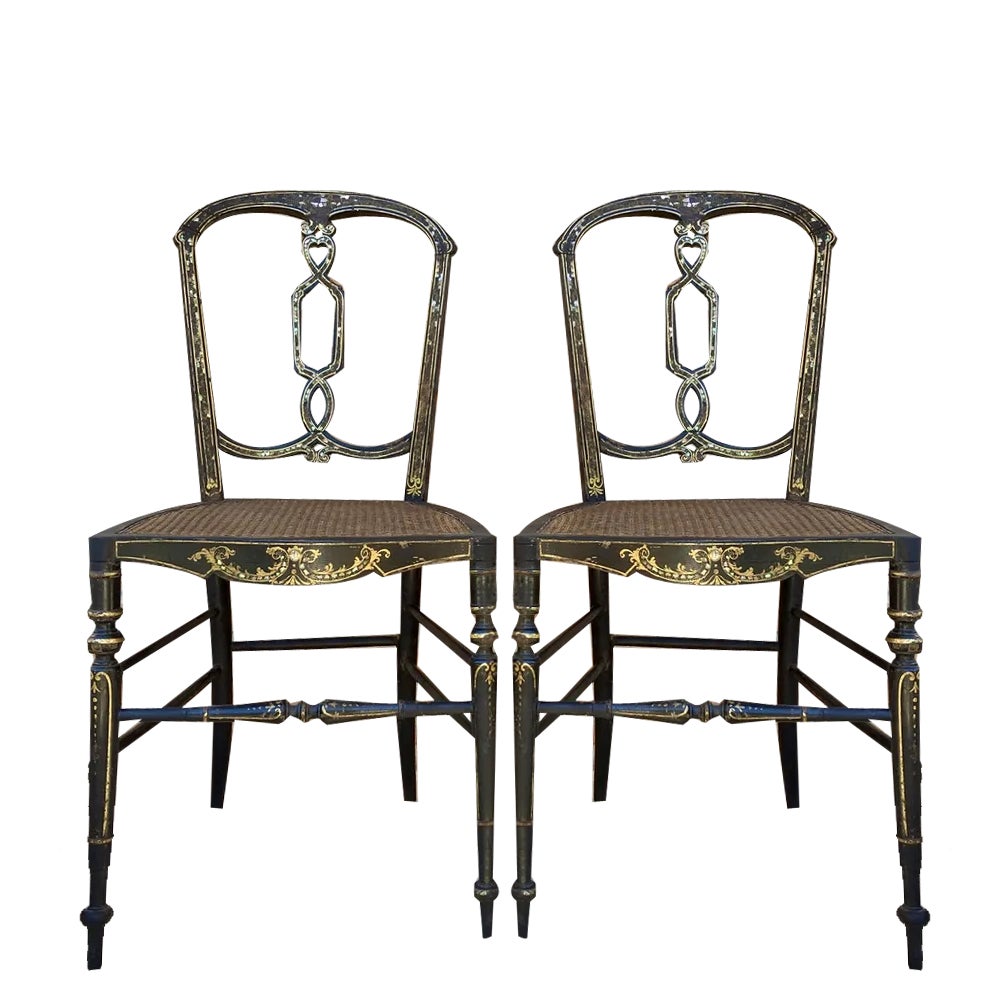 Set of Elizabethan Chairs in Lacquered Black, 1840 | Chairish, image size:1000x1000