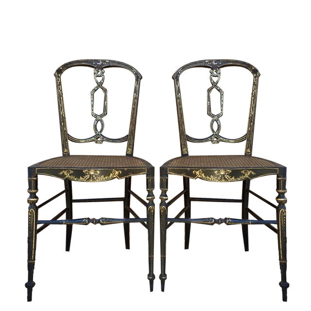 Set of Elizabethan Chairs in Lacquered Black, 1840 For Sale