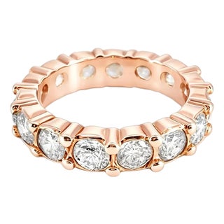 Late 20th Century Size 7 14K Pink Rose Gold Diamond Eternity Wedding Band Ring For Sale