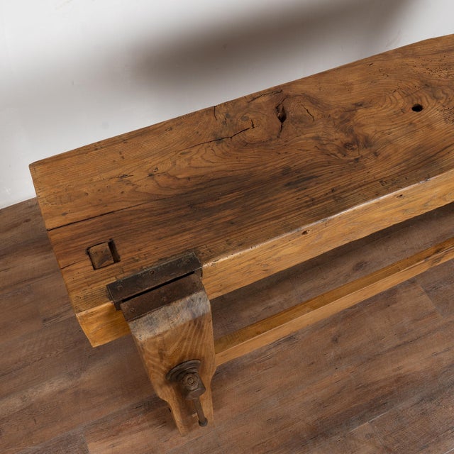 Antique Rustic French Carpenter's Workbench Console Table For Sale - Image 4 of 15