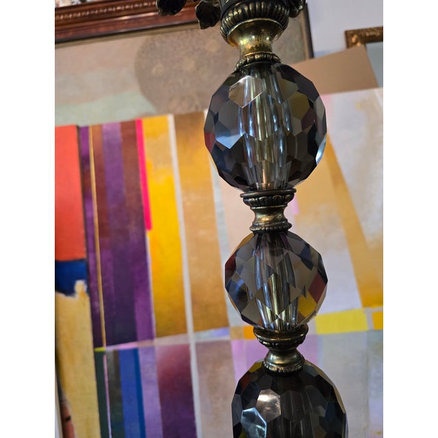Dove Gray Vintage Mid Century Modern Smoked Crystal Lamps - a Pair For Sale - Image 8 of 11