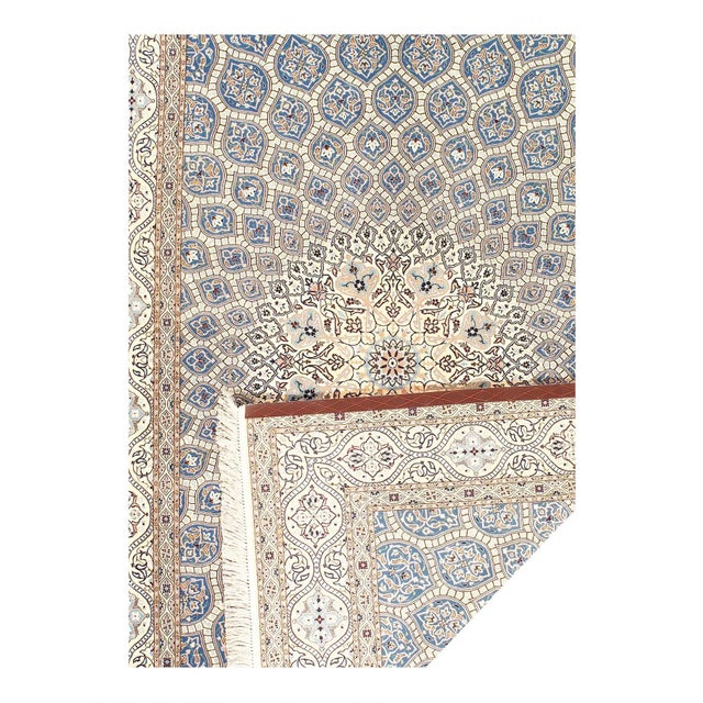 Traditional Light Blue Fine Hand Knotted Persian Silk & Wool Nain Rug For Sale - Image 3 of 3