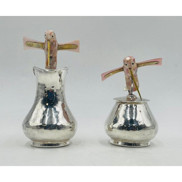 Los Castillo Los Castillo Silver Hummingbird Creamer, Sugar & Ladle, Taxco 1960s For Sale - Image 4 of 18