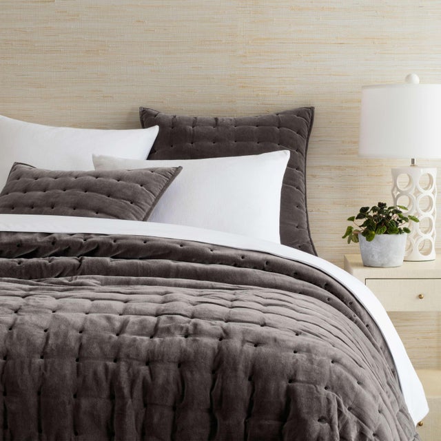 Pine Cone Hill by Annie Selke Vienna Velvet Shale Quilt, King For Sale