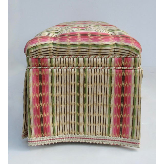 Vintage Charles Stewart Furniture Company Button-Tufted Long Bench With Pierre Frey Textile For Sale - Image 9 of 18