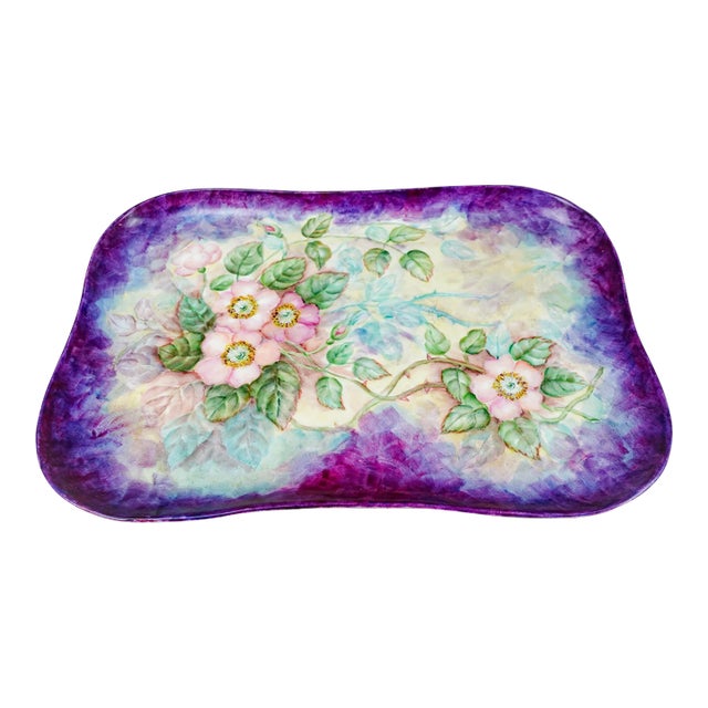 Vintage Limoges France Hand Painted Floral Porcelain Vanity Tray Plate For Sale