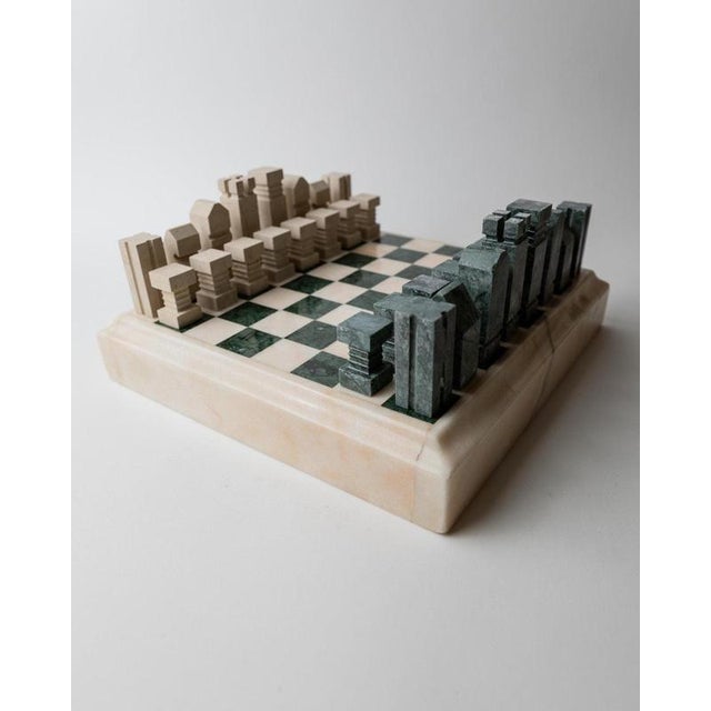 Late 20th Century Vintage Marble Chess Set in Green and Beige Stone Chess, 1970s, Set of 33 For Sale - Image 5 of 17