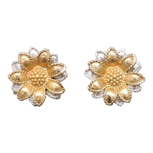 Vintage 1960s Signed Napier Goldtone & Rhodium Plated Sunflower Clip Earrings - 2 Pieces