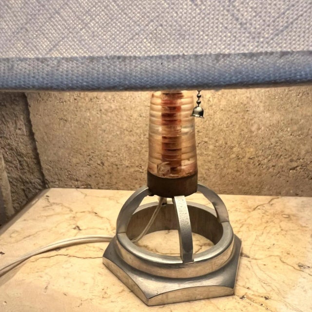 For your consideration, Small Aluminum Table Lamp geometric form. No shade is included. Dimensions: 9.75 h x 5 diameter...