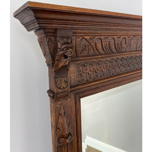 Antique French Oak Wall Mirror in Carved Wall Frame For Sale - Image 3 of 15