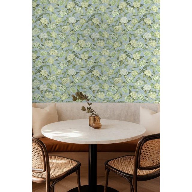 Hydrangea Blooms Floral Grasscloth Wallpaper by House Party | Limelight Green | 6 Yards For Sale In Charlotte - Image 6 of 8