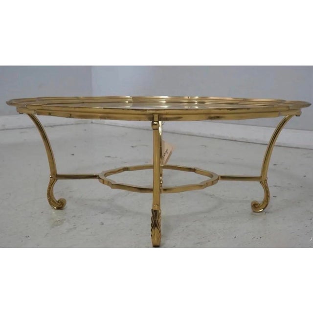 LaBarge Round Brass and Glass Coffee Table With Scalloped Edges. For Sale - Image 9 of 9