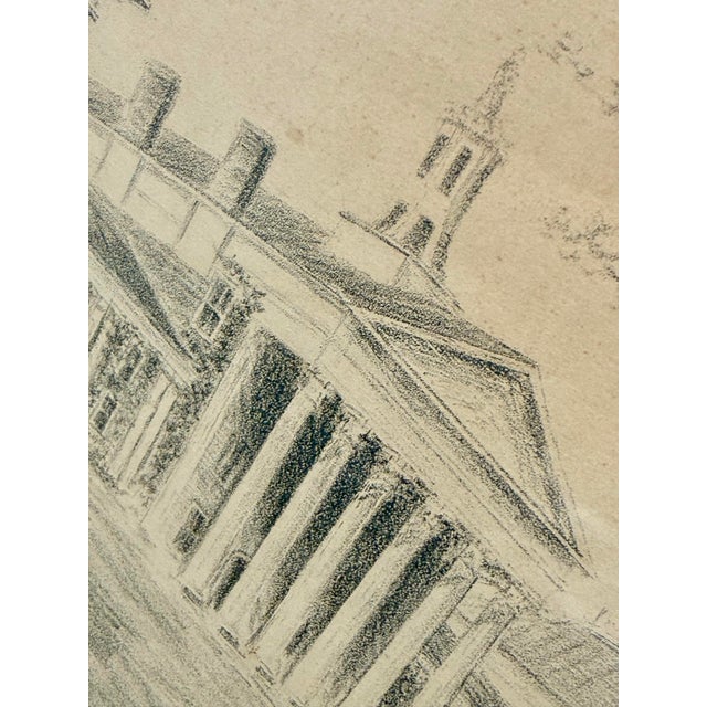 Vintage Charcoal Sketch of Washington and Lee University’s Main Building and Colonnade in Lexington, Virginia, Artist Signed For Sale - Image 11 of 12