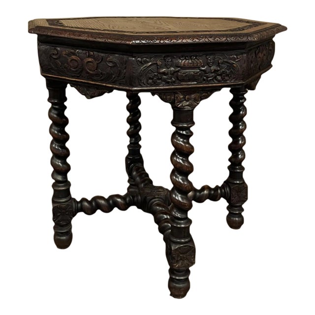 Antique French Renaissance Octagonal Barley Twist End Table For Sale