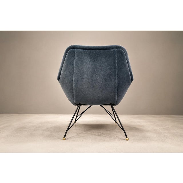 Textile Brazilian Modern “Concha” Armchairs in Iron and Dedar's Blue Mohair, Carlo Hauner, Brazil, 1950s — Lot 83C For Sale - Image 7 of 18