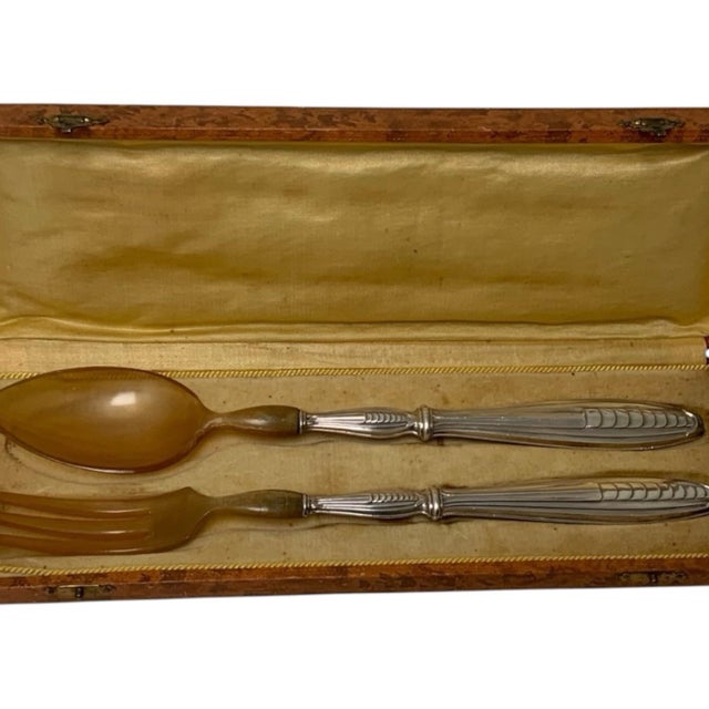 French Antique French Bazin & Cie Paris .950 Silver Salad Serving Spoon & Fork Set - 3 pcs For Sale - Image 3 of 7