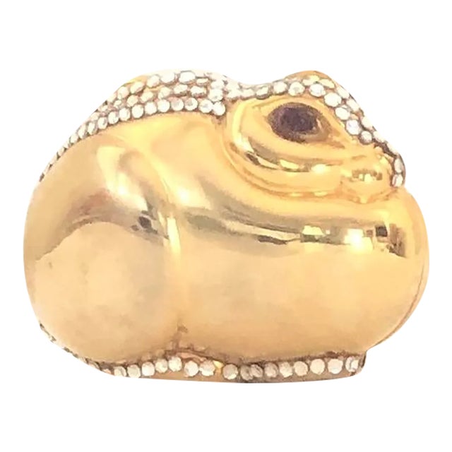 1980s Judith Leiber Bunny Rabbit Gold Plated Metal Rhinestones Crystal Pillbox For Sale