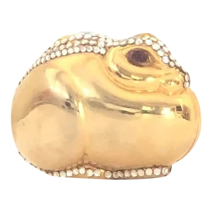 1980s Judith Leiber Bunny Rabbit Gold Plated Metal Rhinestones Crystal Pillbox