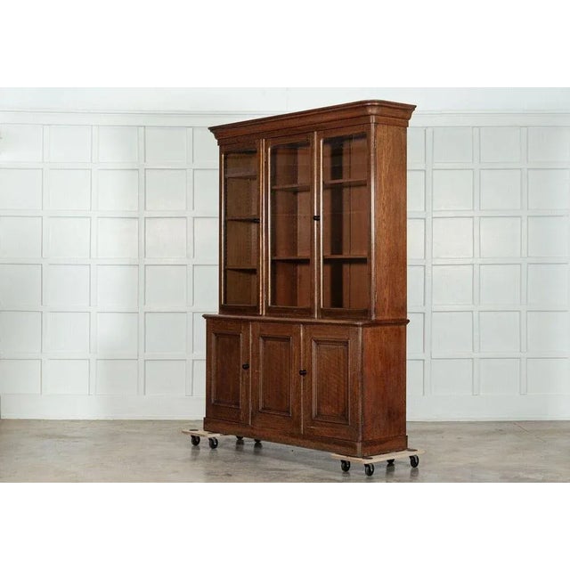 Late 19th Century Large Antique English Oak Glazed Bookcase, 1880 For Sale - Image 5 of 13