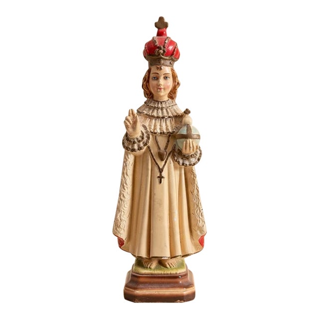 Vintage Infant Jesus of Prague Chalkware Statue-Italy-Catholic-Religious-Christ For Sale