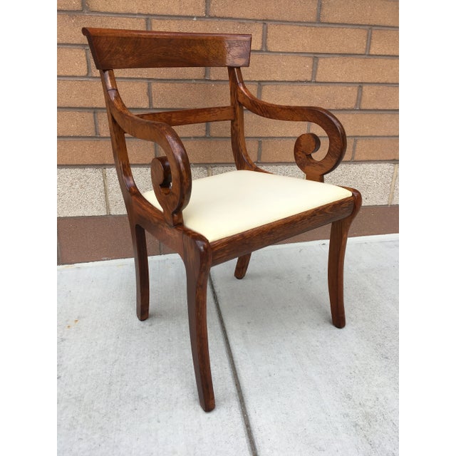 Vintage Klismos style scrolled arm accent side chair by Clawson’s Antique Reproductions Farmville, Virginia, circa mid...
