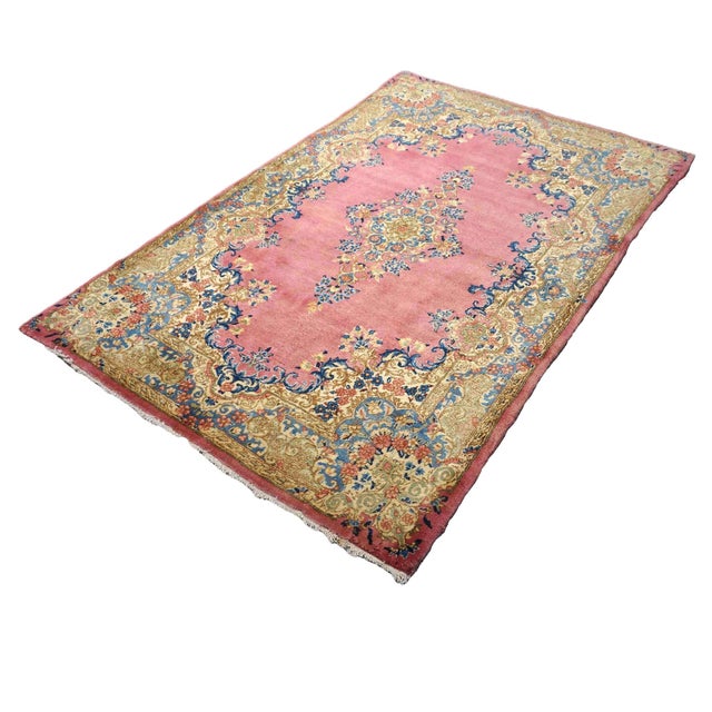 Persian Antique Persian Kerman Wool 4x6 Rose, Blue & Ivory Handmade Area Rug #9902283 For Sale - Image 3 of 7