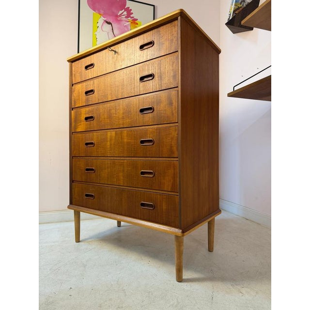 Brown Danish Teak Chest of Drawers with Lock For Sale - Image 8 of 11