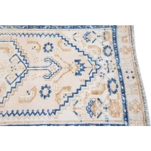 1960s Vintage Persian Hamadan Beige Handmade Medallion Wool Rug For Sale In New York - Image 6 of 8
