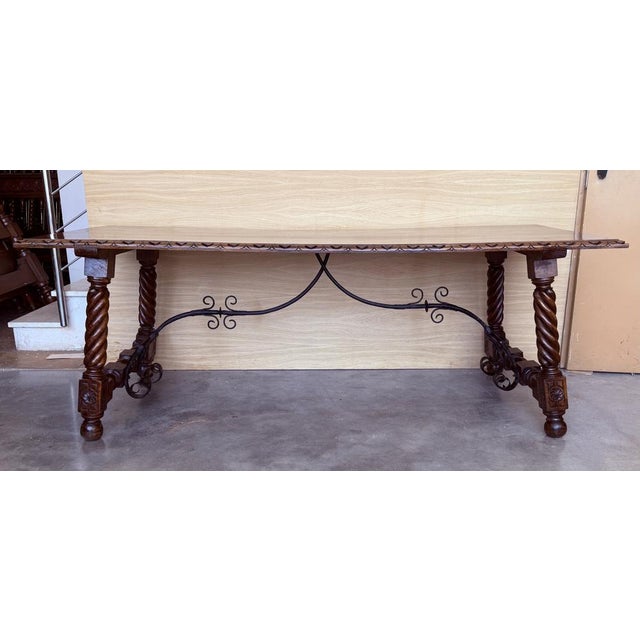 Late 18th Century Large Spanish Dining Table or Desk with Solomonic Legs and Iron Stretcher, 1790s For Sale - Image 5 of 14