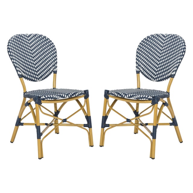 French Bistro Stacking Side Chair in Navy & White - a Pair For Sale - Image 10 of 10