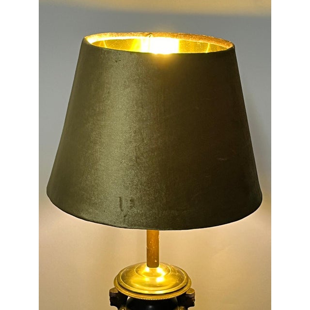 Green Antique Brass Fabric Shade Cherub Table Lamp, 1930s For Sale - Image 8 of 11