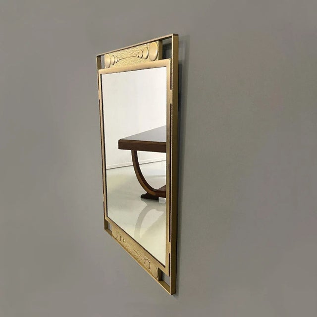 Italian Modern Wall Mirror in Golden Metal with Geometric Decorations, 1980s For Sale - Image 4 of 11