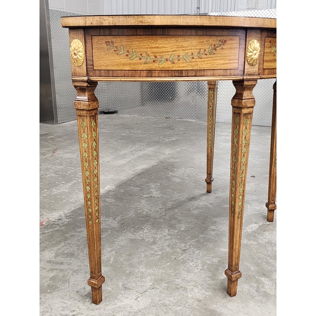 Wood Vintage Maitland-Smith Adam Style Handpainted Demi-Lune Console Table For Sale - Image 7 of 17