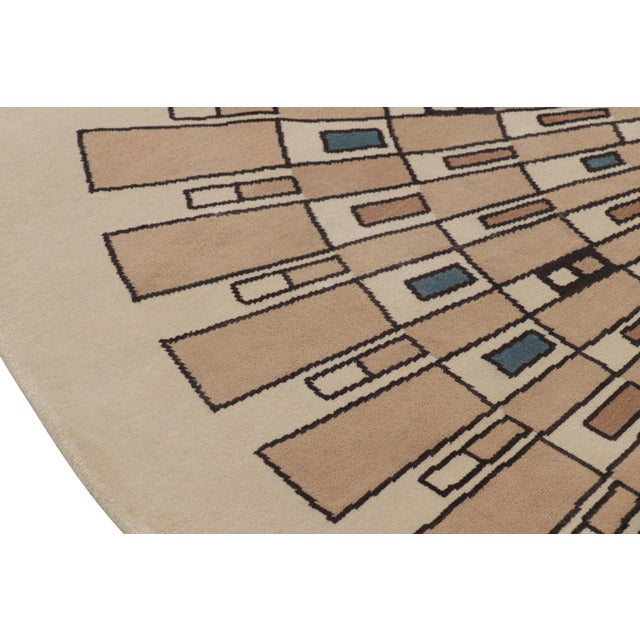 Rug & Kilim’s French Art Deco Style Circle Rug in Beige with Geometric Patterns - 9x9 For Sale In New York - Image 6 of 7