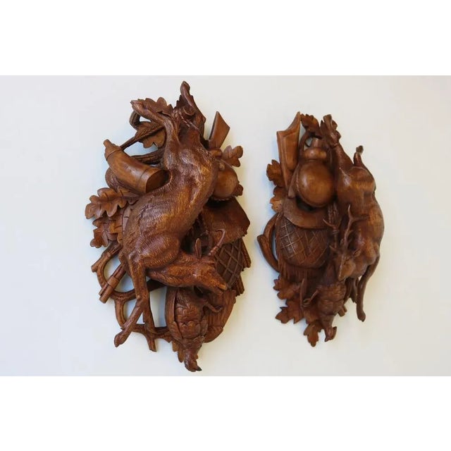 Brown 19th Century Swiss Carved Black Forest Trophy Plaques, 1880, Set of 2 For Sale - Image 8 of 11