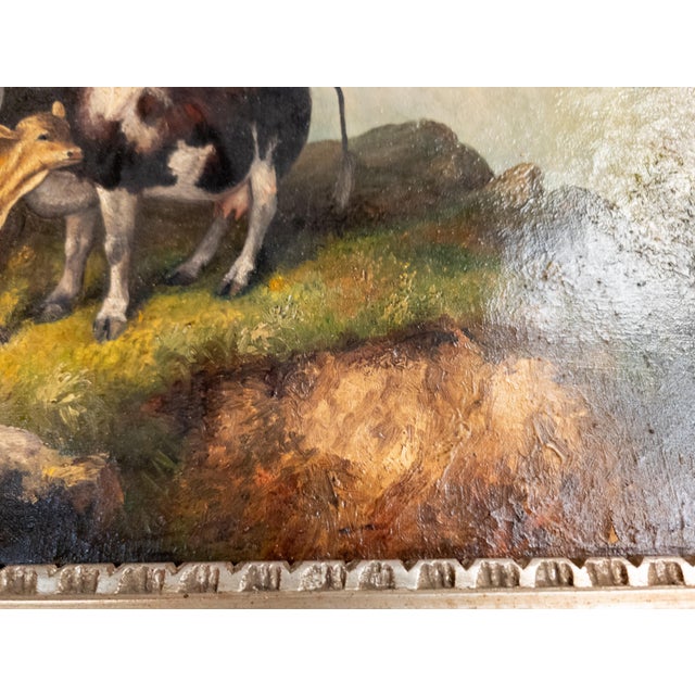 19th Century English or Continental Painting of Cow and Calf in Highlands For Sale - Image 12 of 17