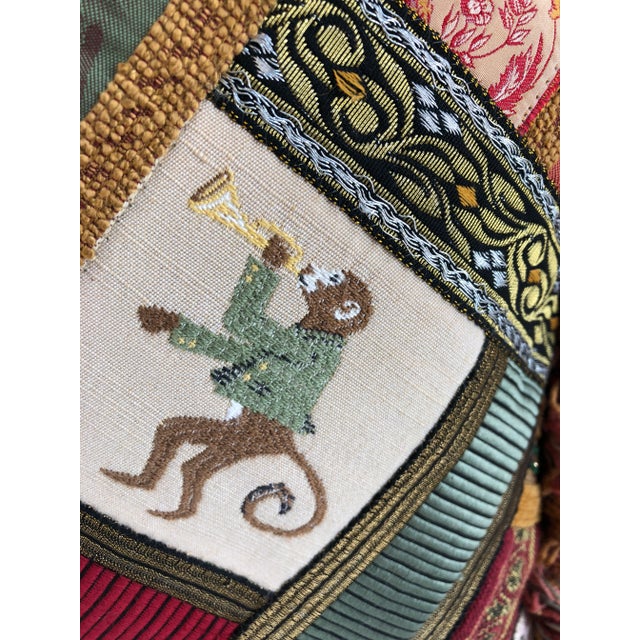 Monkeys & Frog Patchwork Ornamental Down Filled Accent Pillow For Sale - Image 4 of 8