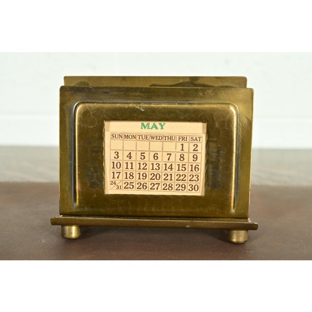A gorgeous Arts & Crafts period brass finished hand hammered copper letter rack with calendar frame or picture frame By...